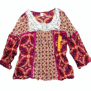 NEW Bila Women's M Medium Semi Sheer  Peasant Babydoll Top Hippie Shirt NWOT